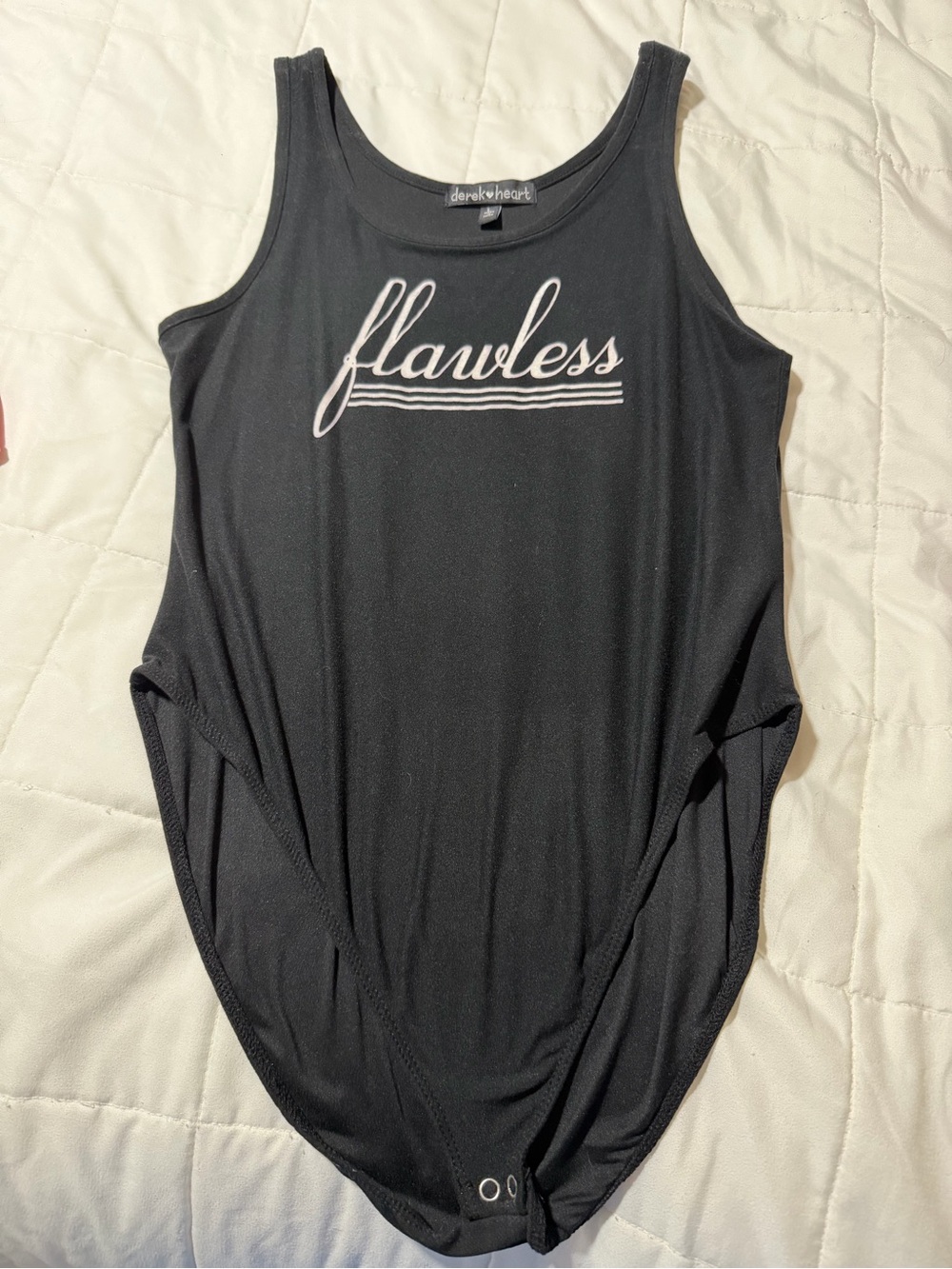 Derek Heart Black Tank Bodysuit with "Flawless" Script